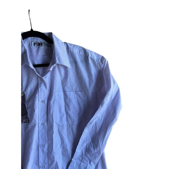 PTNY Vintage Women's Blouse Cat Embroidered Button Up Purple Striped Size Large - Picture 5 of 10